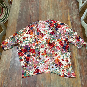 Women's TREND SHOP Floral Open Front Blouse Small White Red